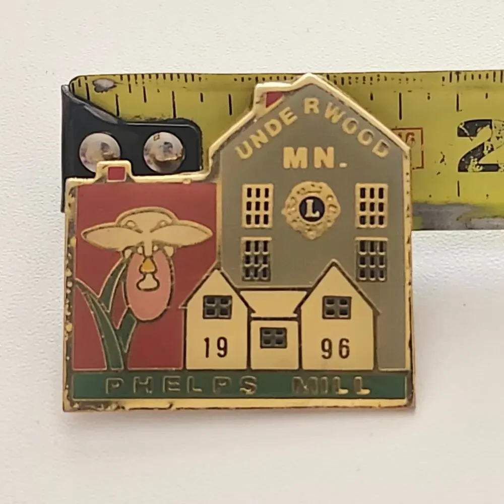 Vintage 1996 Lions Club Phelps Mill Underwood MN Lady Slipper Enamel Hat Pin